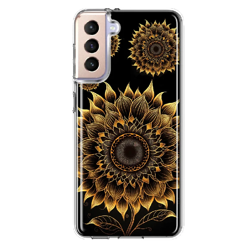 For Samsung Galaxy S21 Mandala Geometry Abstract Sunflowers Pattern Design Hybrid Protective Phone Case Cover