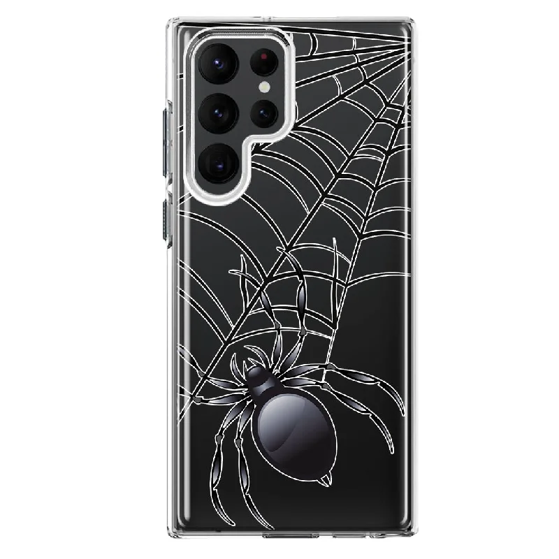 For Samsung Galaxy S22 Ultra Creepy Black Spider Web Halloween Horror Spooky Design Hybrid Protective Phone Case Cover