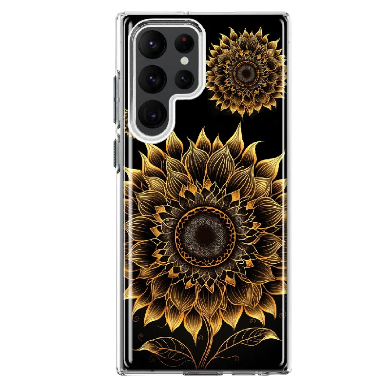 For Samsung Galaxy S22 Ultra Mandala Geometry Abstract Sunflowers Pattern Design Hybrid Protective Phone Case Cover