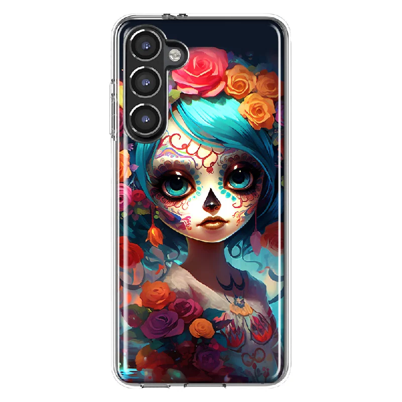 For Samsung Galaxy S23 Halloween Spooky Colorful Day of the Dead Skull Girl Design Hybrid Protective Phone Case Cover