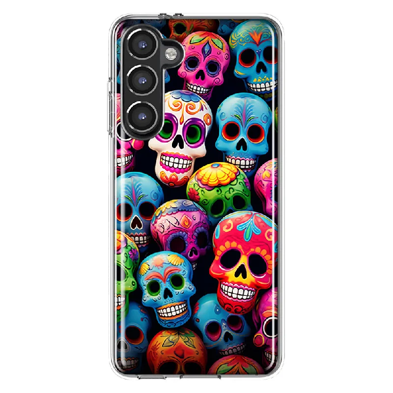 For Samsung Galaxy S23 Halloween Spooky Colorful Day of the Dead Skulls Design Hybrid Protective Phone Case Cover