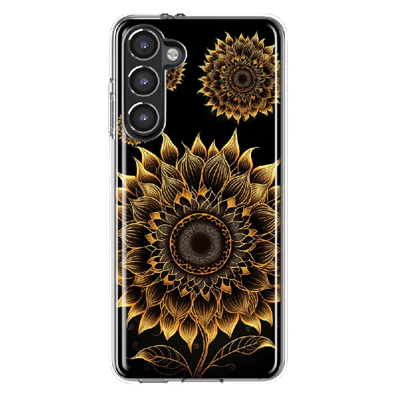 For Samsung Galaxy S23 Mandala Geometry Abstract Sunflowers Pattern Design Hybrid Protective Phone Case Cover