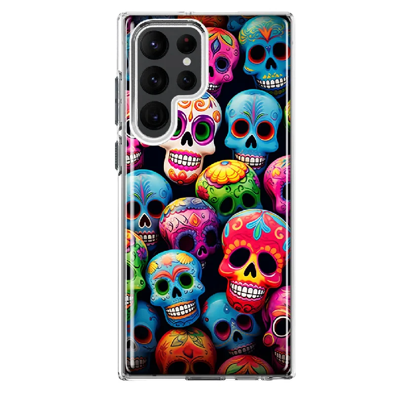 For Samsung Galaxy S23 Ultra Halloween Spooky Colorful Day of the Dead Skulls Design Hybrid Protective Phone Case Cover