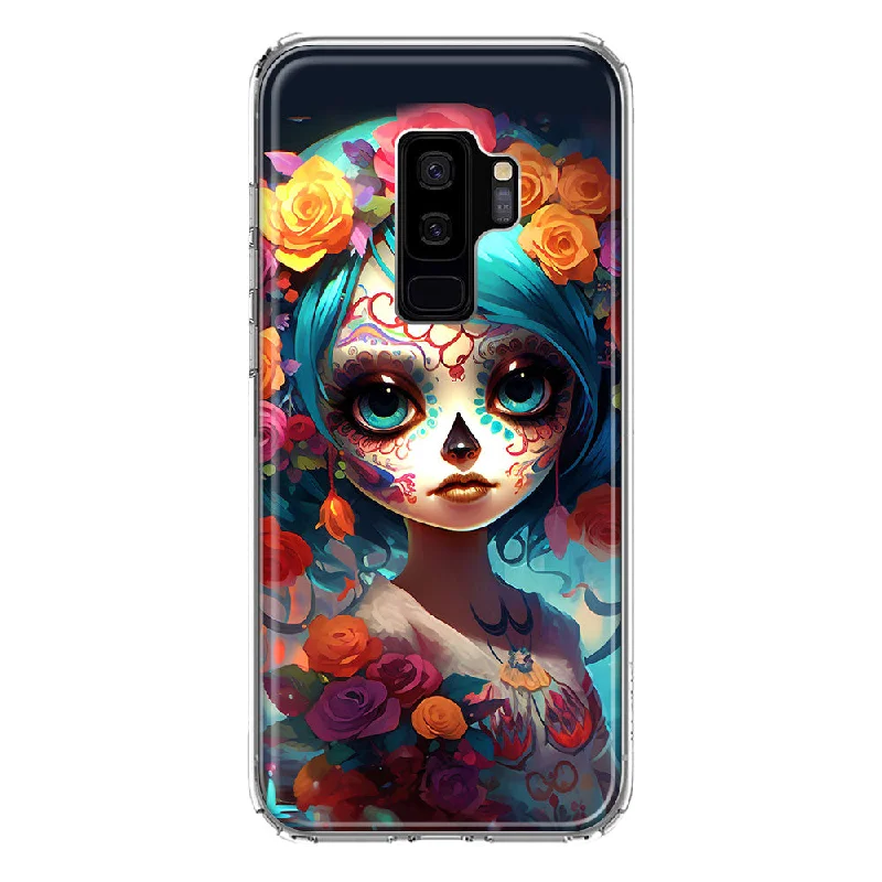 For Samsung Galaxy S9 Plus Halloween Spooky Colorful Day of the Dead Skull Girl Design Hybrid Protective Phone Case Cover