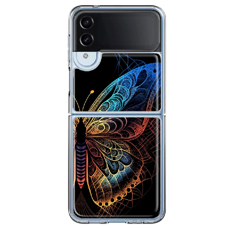 For Samsung Galaxy Z Flip 4 Mandala Geometry Abstract Butterfly Pattern Design Hybrid Protective Phone Case Cover