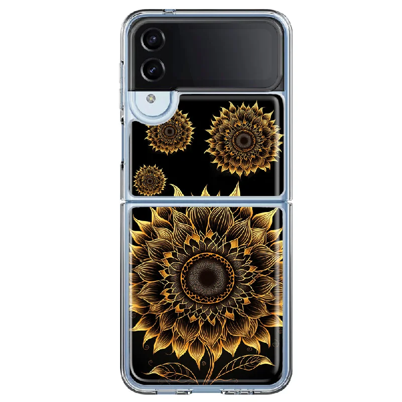 For Samsung Galaxy Z Flip 4 Mandala Geometry Abstract Sunflowers Pattern Design Hybrid Protective Phone Case Cover