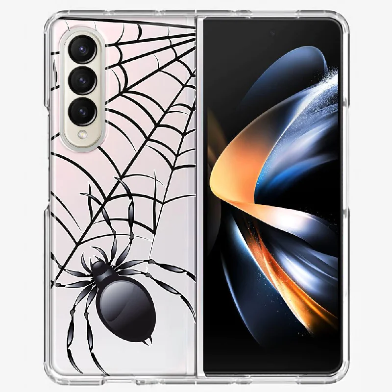 For Samsung Galaxy Z Fold 4 Creepy Black Spider Web Halloween Horror Spooky Design Hybrid Protective Phone Case Cover