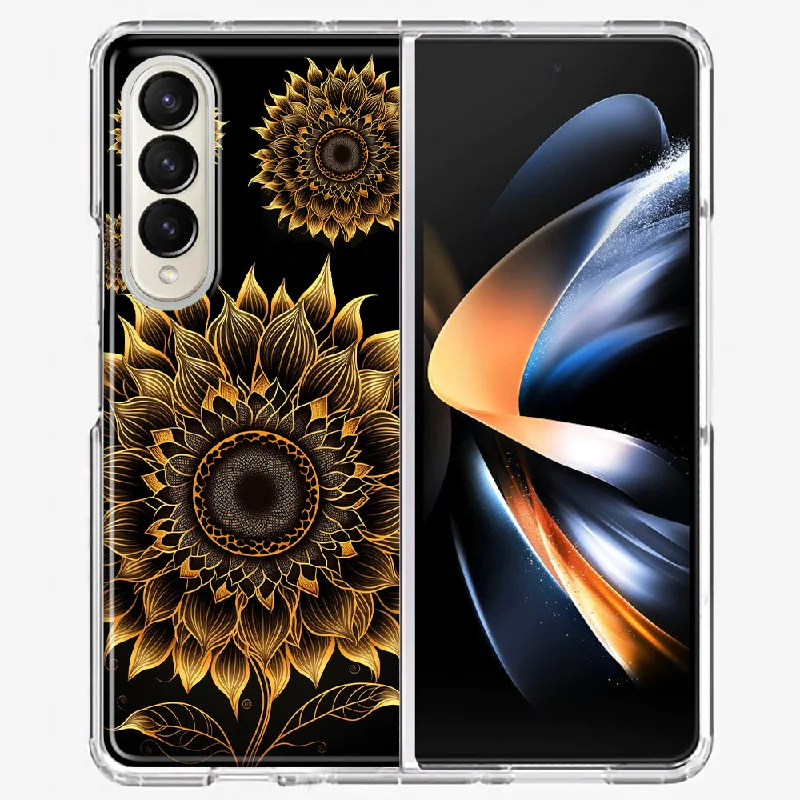 For Samsung Galaxy Z Fold 4 Mandala Geometry Abstract Sunflowers Pattern Design Hybrid Protective Phone Case Cover