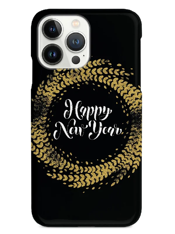 Happy New Year - Gold Leaf Circle - Black Case