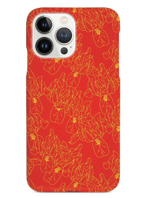 Yellow Flower Lineart Pattern - Black Case